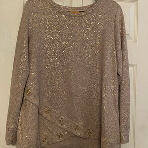 Ruby Rd. Taupe Knit Top with Gold Fleck Detail